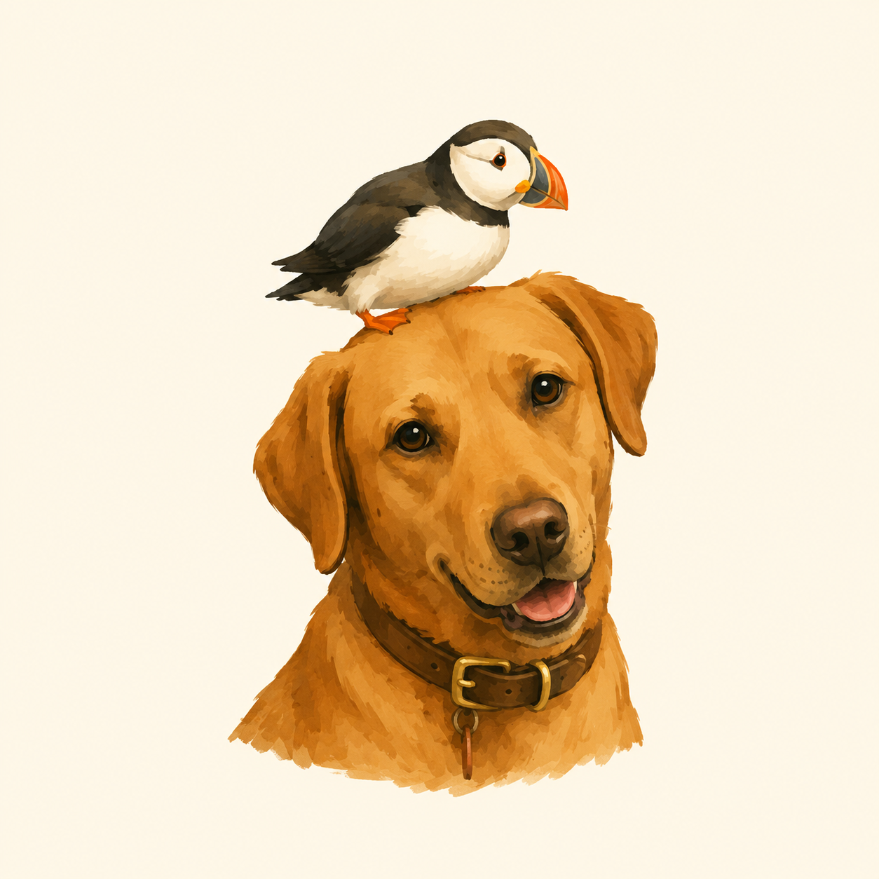 Illustrated portrait of Puffin, a fox-red Labrador, from a personalised pet memorial storybook